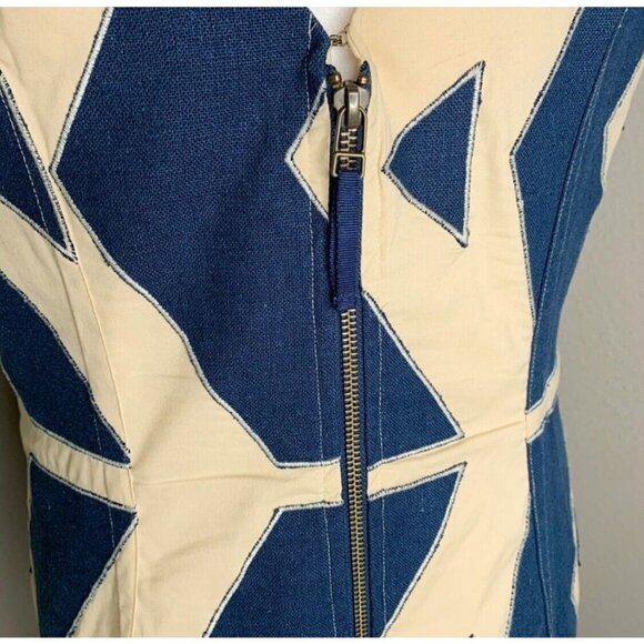 Tracy Reese Anthropologie Sz 6 Geometric Appliqué Denim Style Sheath Dress Blue - Picture 6 of 8